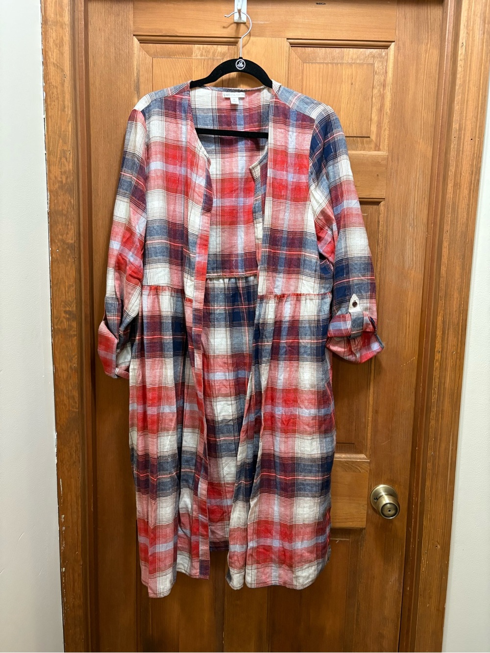 Cato Red Navy & White Plaid Button-Up Shirt Jacket coverup XL